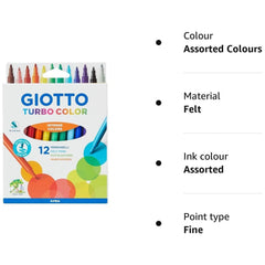 Giotto Turbo Colour Set Of 12 Markers - Arts & Crafts