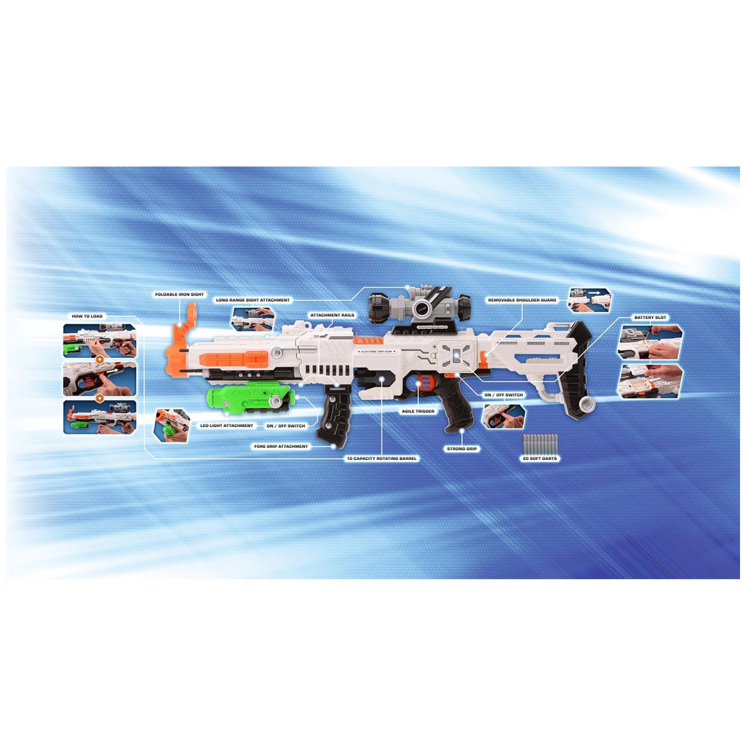 Johntoy - Tack Pro Sniper With 20 Darts And Light 75 Cm - Outdoor Play Equipment