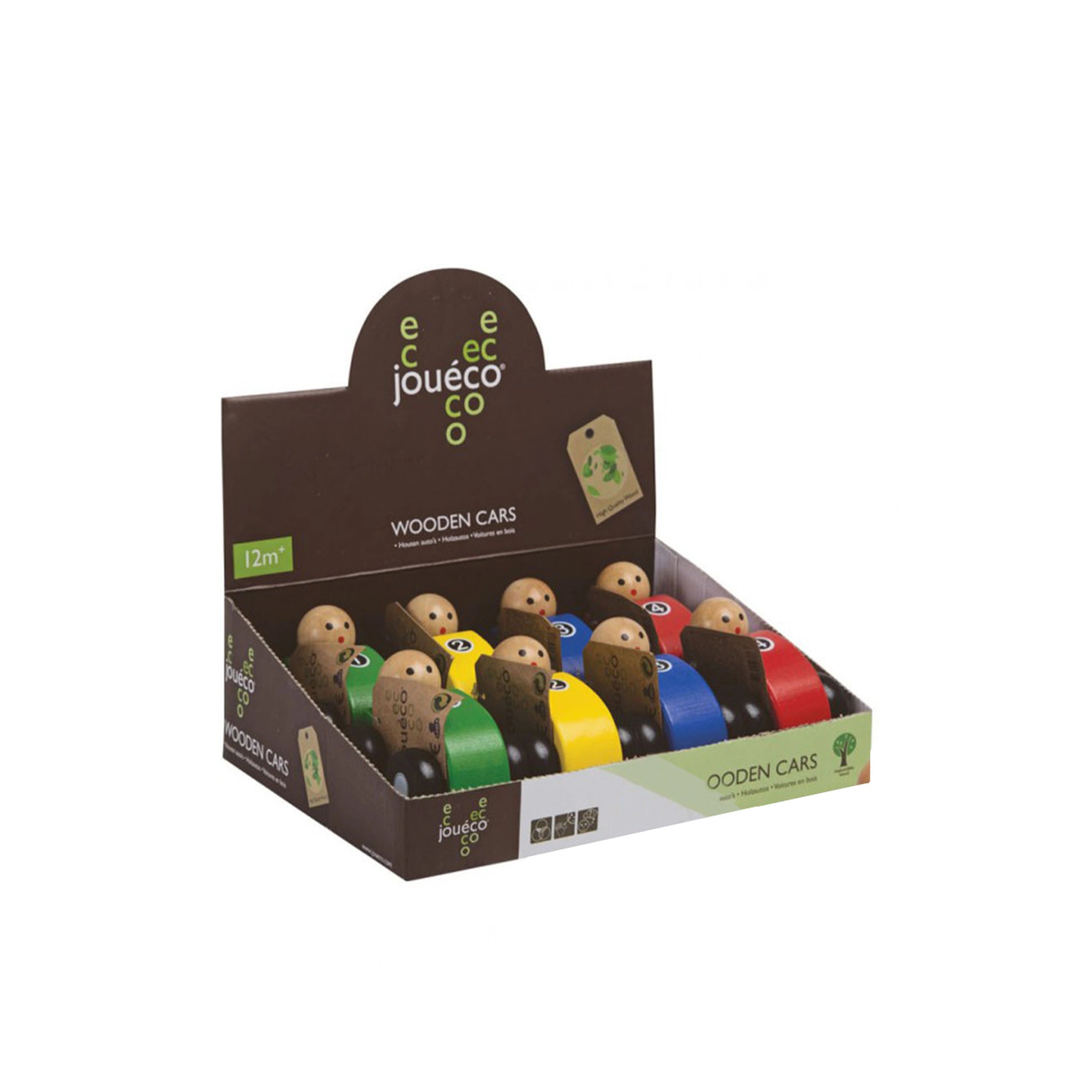 Johntoy - Coches de Madera 4 Asortidos en Exhibición - Vehículos de Juego