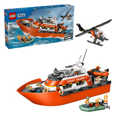 LEGO - Barco de Rescate de la Guardia Costera y Helicóptero - Juguetes de Set de Construcción