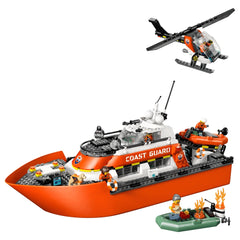 LEGO - Barco de Rescate de la Guardia Costera y Helicóptero - Juguetes de Set de Construcción