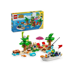 LEGO® Animal Crossing™ Kapp’n’s Island Boat Tour set featuring Kapp’n on a boat, palm trees, a beach scene, and colorful accessories.