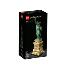 LEGO Architecture Statue of Liberty construction set showcases a detailed model of the iconic monument, featuring a green statue atop a tan pedestal, designed for ages 16 and up.