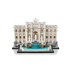 LEGO® Architecture Trevi Fountain set featuring a detailed replica with white and tan accents, intricate statues, and blue water elements.
