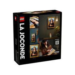 LEGO® Art Mona Lisa construction set box showcasing an artistic scene with framed images of the Mona Lisa, featuring a woman assembling pieces.
