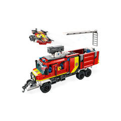 LEGO® City Fire Command Truck in vibrant red, featuring a detachable drone, a ladder, and detailed accessories for imaginative firefighting play.