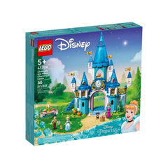 LEGO Disney Cinderella and Prince Charming's Castle set box displaying a colorful three-level castle, mini-doll figures, and a scenic background.
