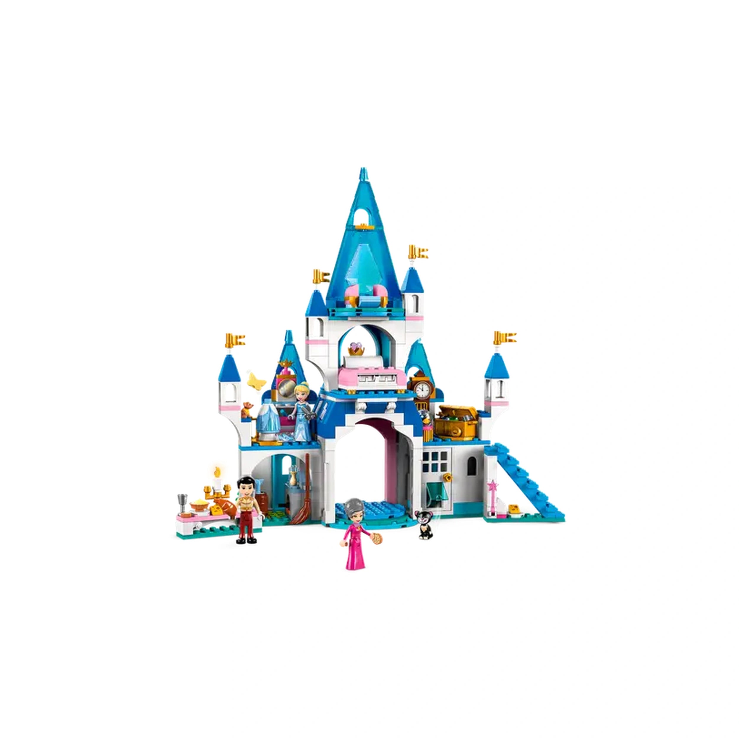 Enchanting LEGO® Disney Cinderella and Prince Charming's Castle set, featuring a three-level castle, mini-doll figures, and playful details.