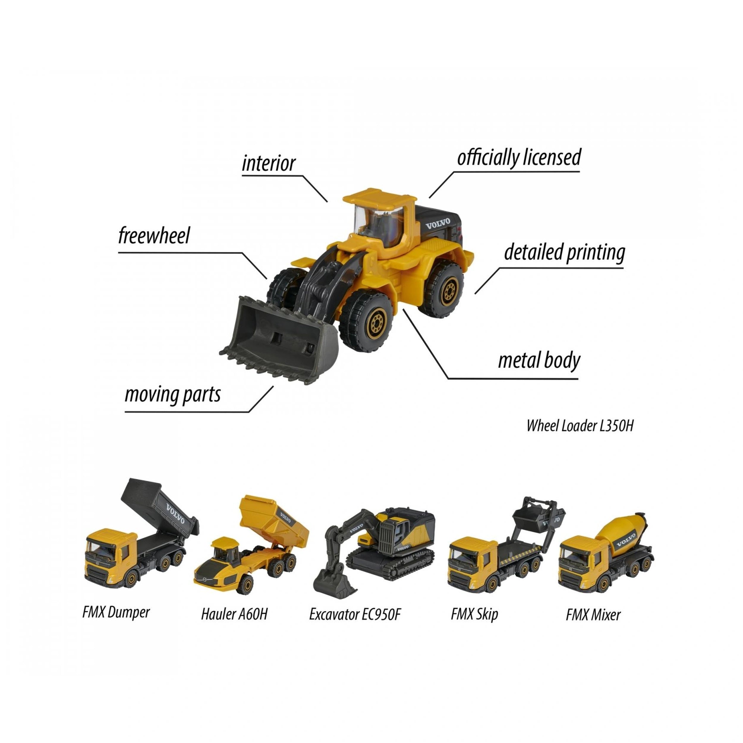 Majorette - Set de vehículos de construcción Volvo de 3 piezas - Vehículos de juego