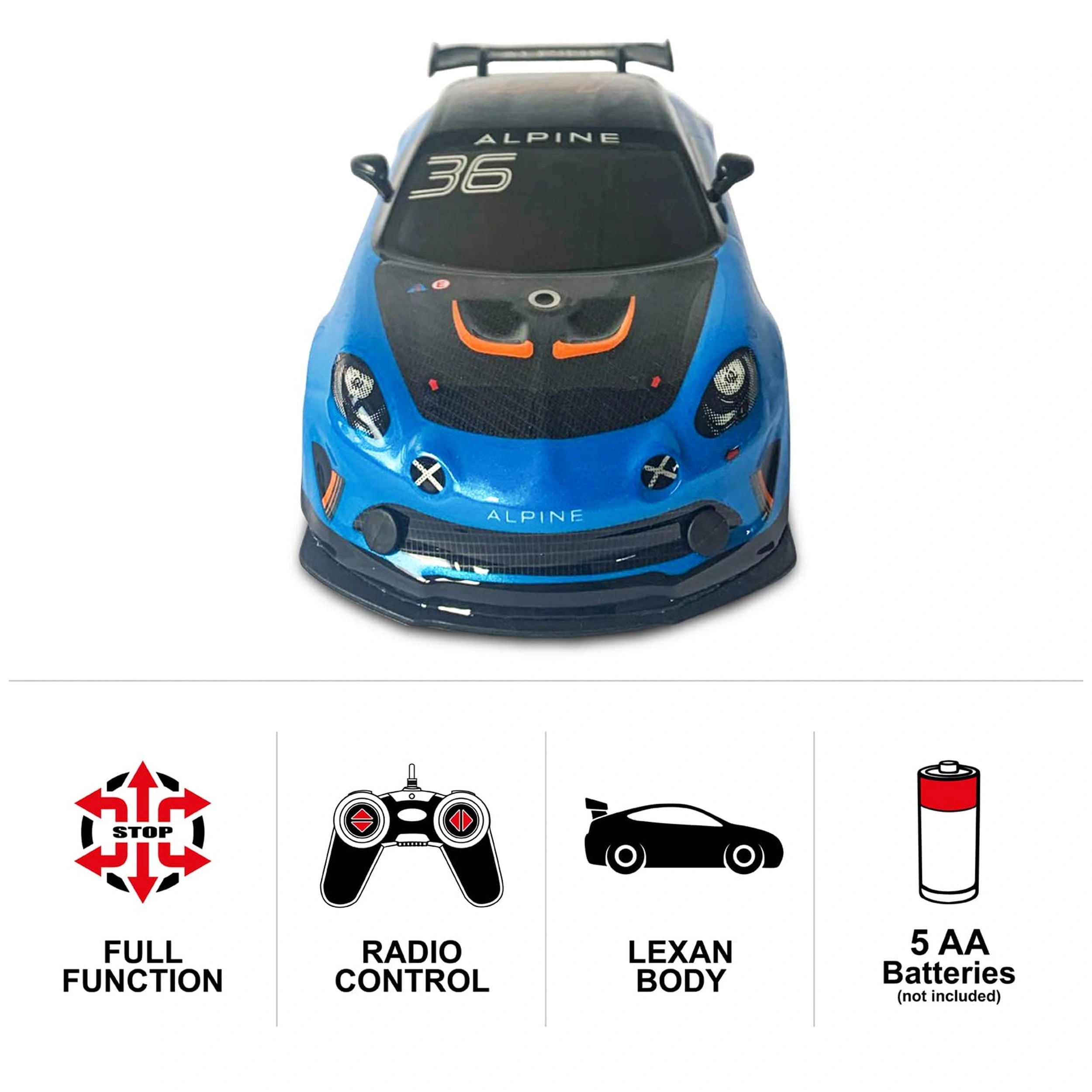 Mondo - Renault Alpine GT4 Radio-Controlled Radio-Controlled 2.4 GHz 1:24 Full Function with Lexan Body - Play Vehicles