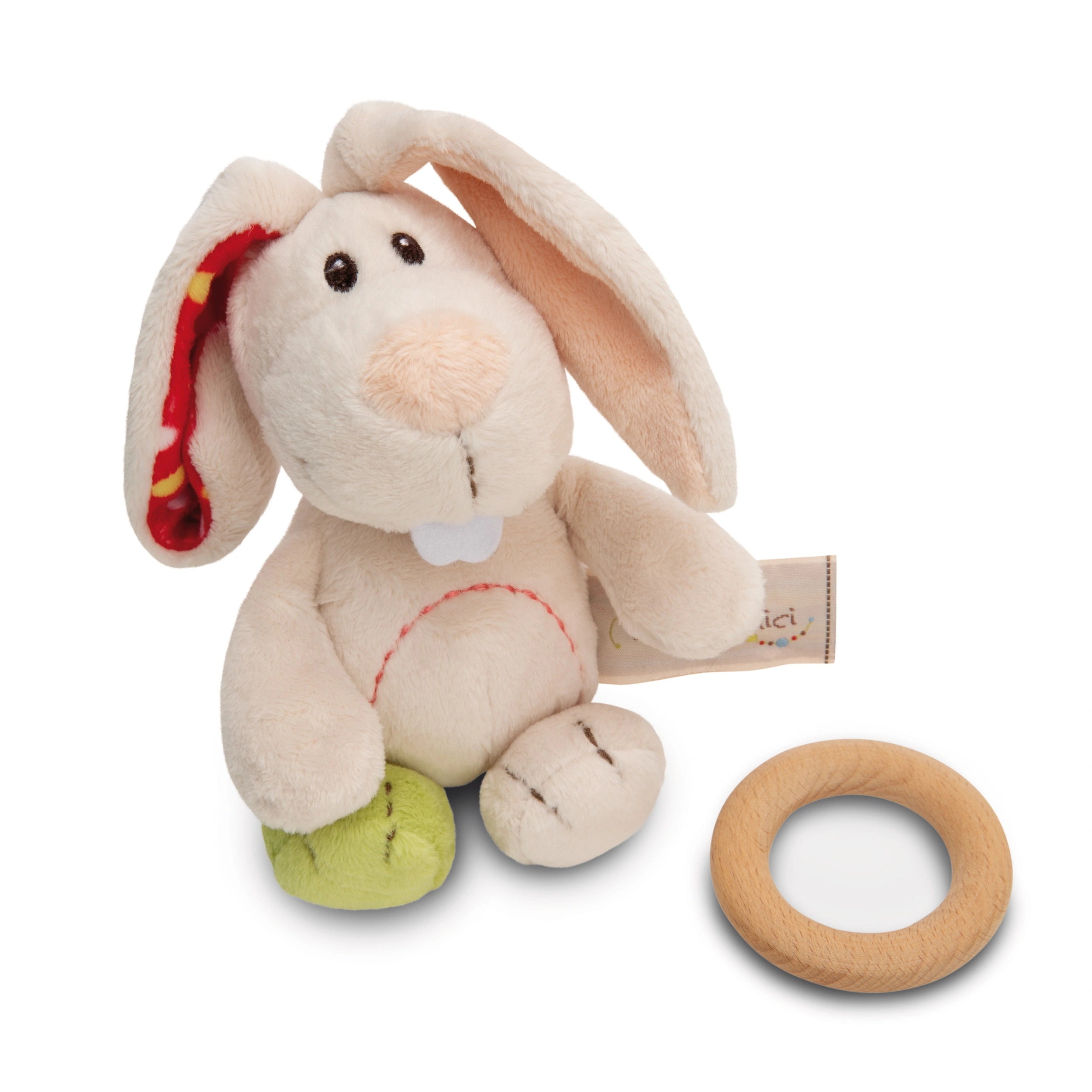 NICI - Mi Primer NICI - Conejo Griffin Tilli con Anillo de Madera - Chupetes y Mordedores