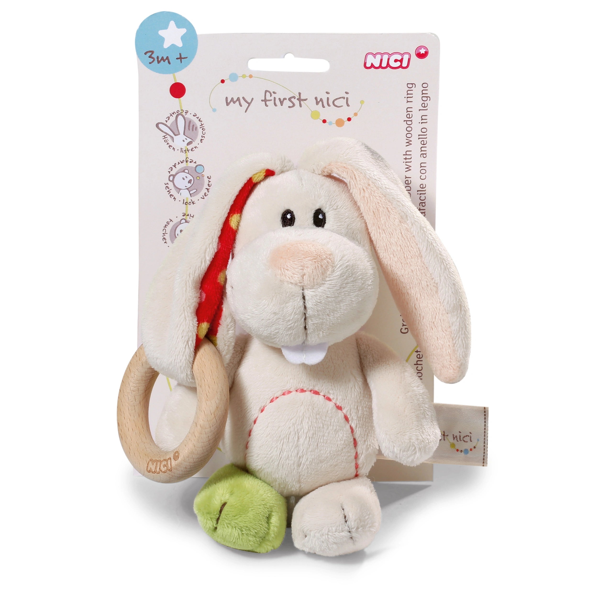NICI - Mi Primer NICI - Conejo Griffin Tilli con Anillo de Madera - Chupetes y Mordedores