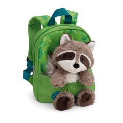 NICI - Travel-Friends-Green-Backpack-Soft-Toy-Raccoon-Action-Toy-Figures