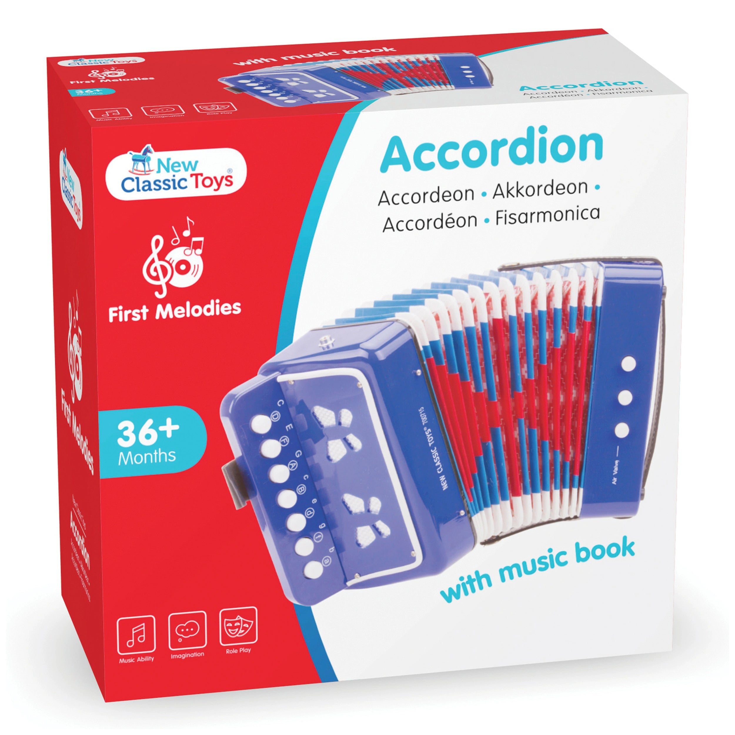 New Classic Toys - Accordion With Music Book - Blue - Musical Instruments