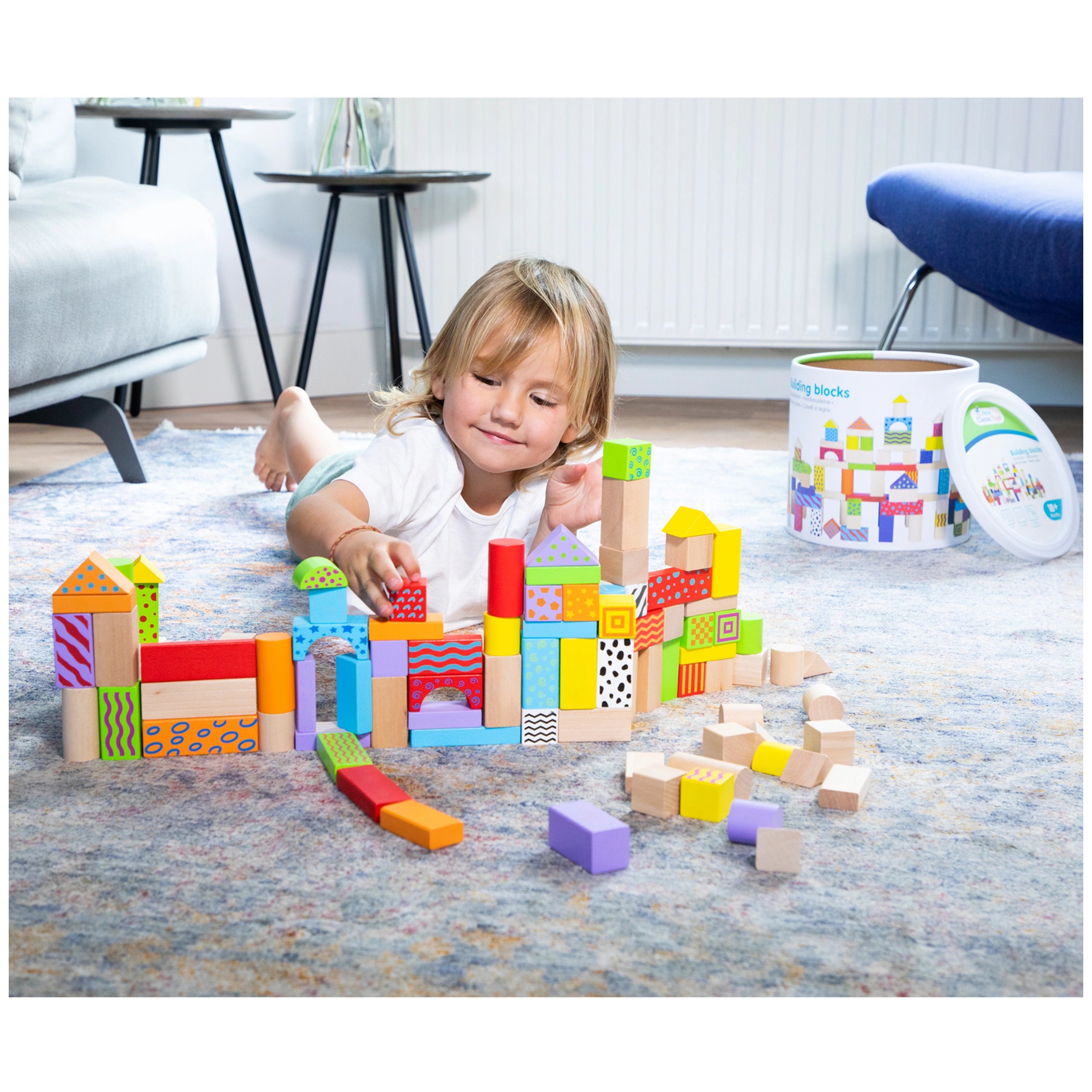 New Classic Toys - Building Blocks In A Drum - Fantasy Color - 100 Pieces - Construction Set Toys