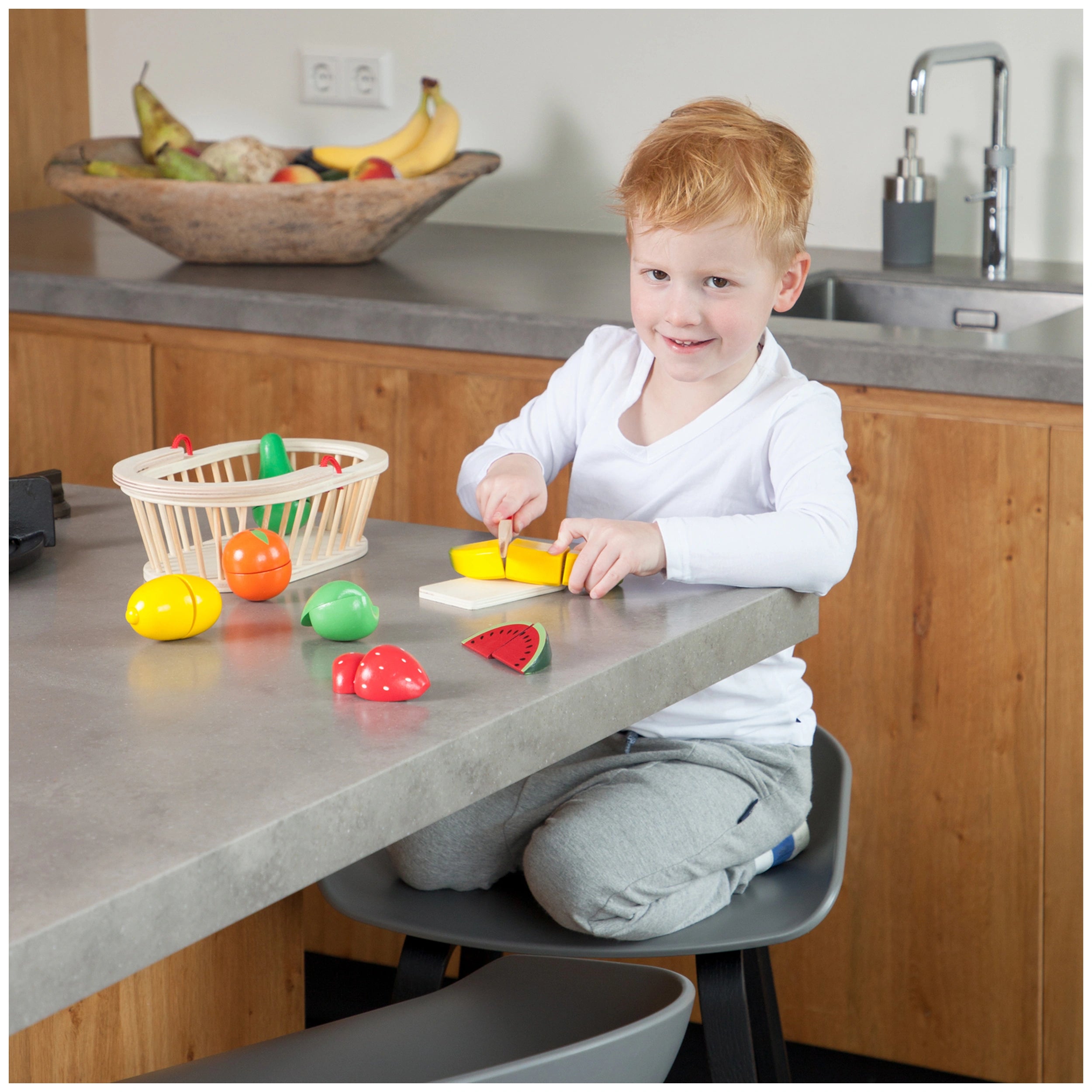 New Classic Toys - Set de Corte - Cesta de Frutas - Profesiones y Juegos de Rol