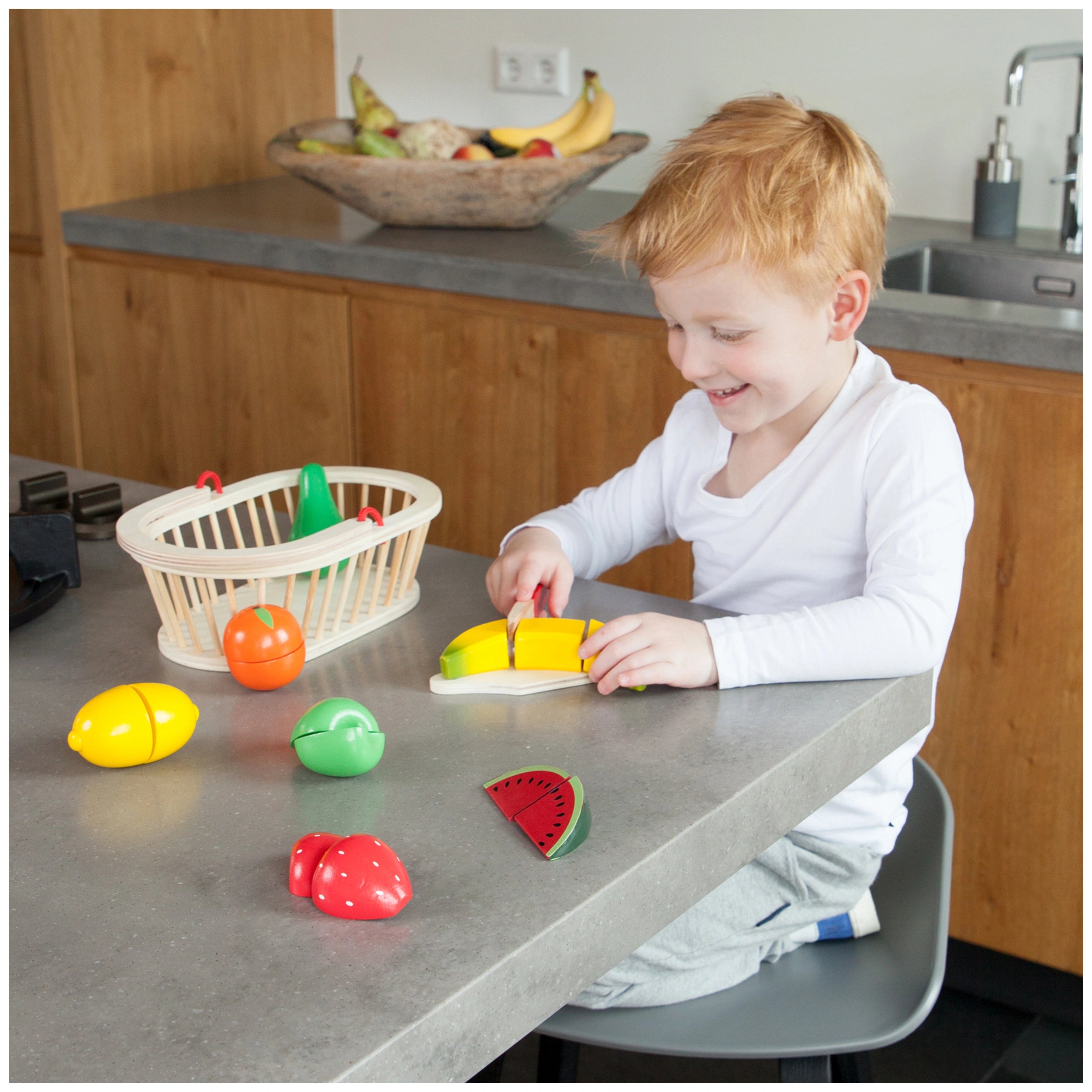 New Classic Toys - Set de Corte - Cesta de Frutas - Profesiones y Juegos de Rol