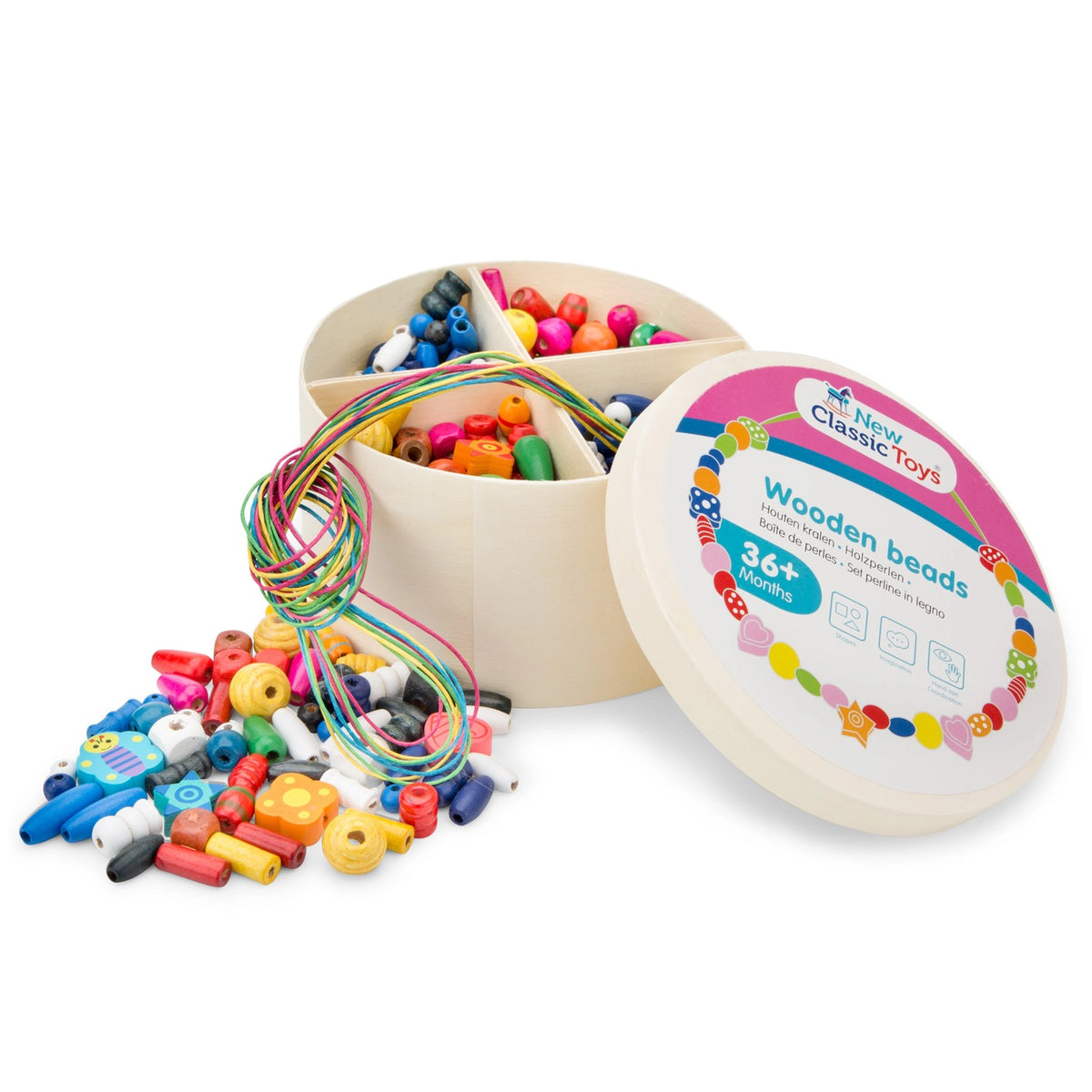 New Classic Toys - Perlas de Enhebrar - 640 Piezas y 8 Cuerdas - Artes y Manualidades