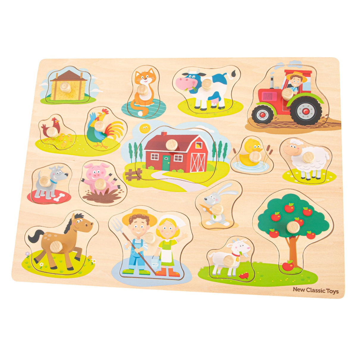 New Classic Toys - Peg Puzzle - 16 Pieces - Farm - Baby Activity Toys