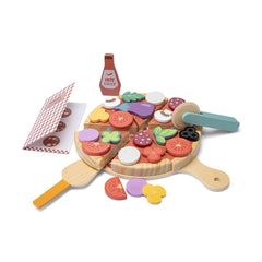New Classic Toys - Juegos de imitación - Set de comida de pizza - Madera - 2+ Años