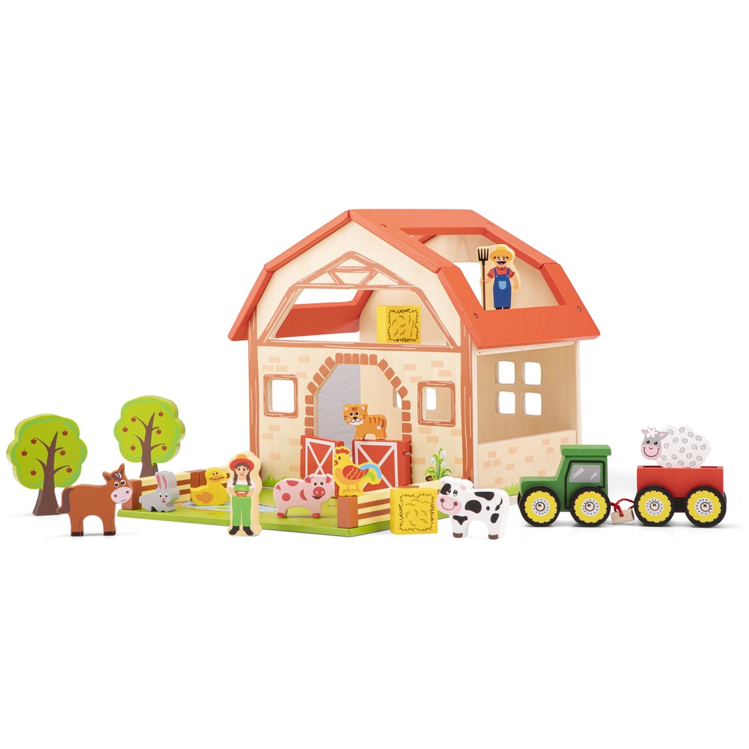 New Classic Toys - Wooden Farm Toy Set With 20 Figures - Toy Playsets