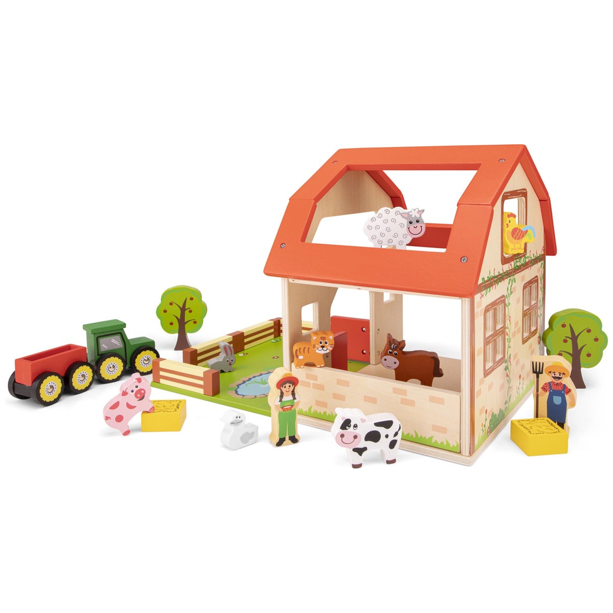 New Classic Toys - Wooden Farm Toy Set With 20 Figures - Toy Playsets
