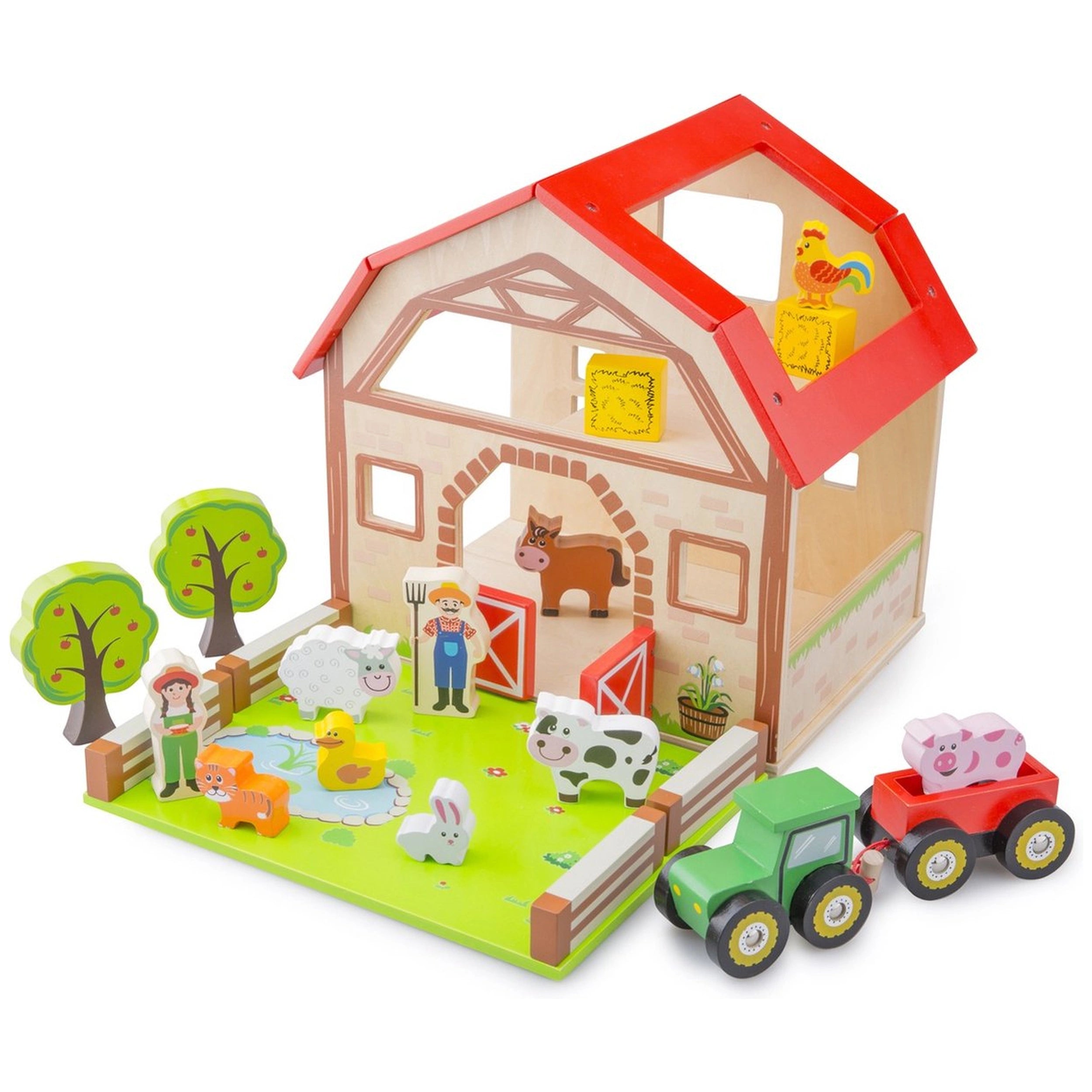 New Classic Toys - Wooden Farm Toy Set With 20 Figures - Toy Playsets