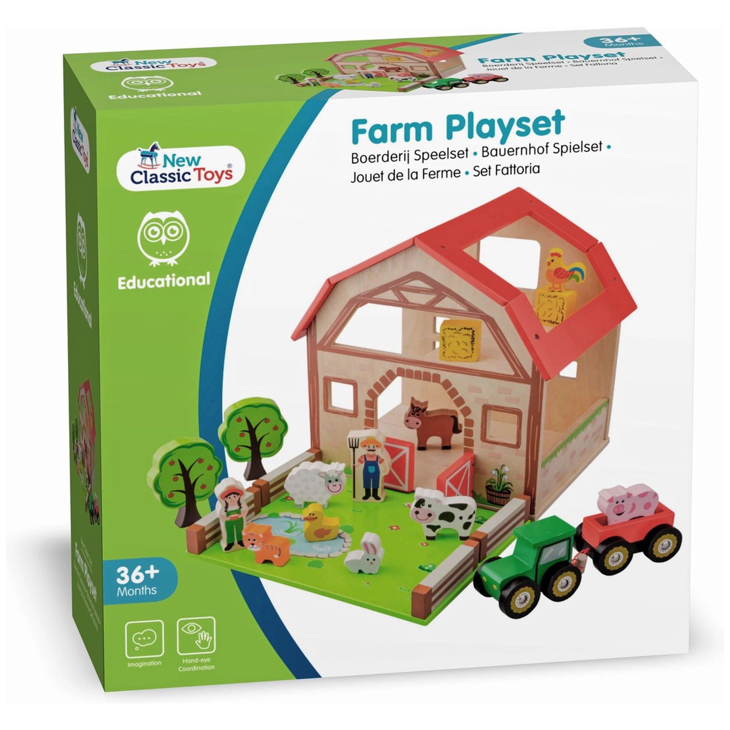 New Classic Toys - Wooden Farm Toy Set With 20 Figures - Toy Playsets