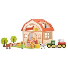 New Classic Toys - Wooden Farm Toy Set With 20 Figures - Toy Playsets