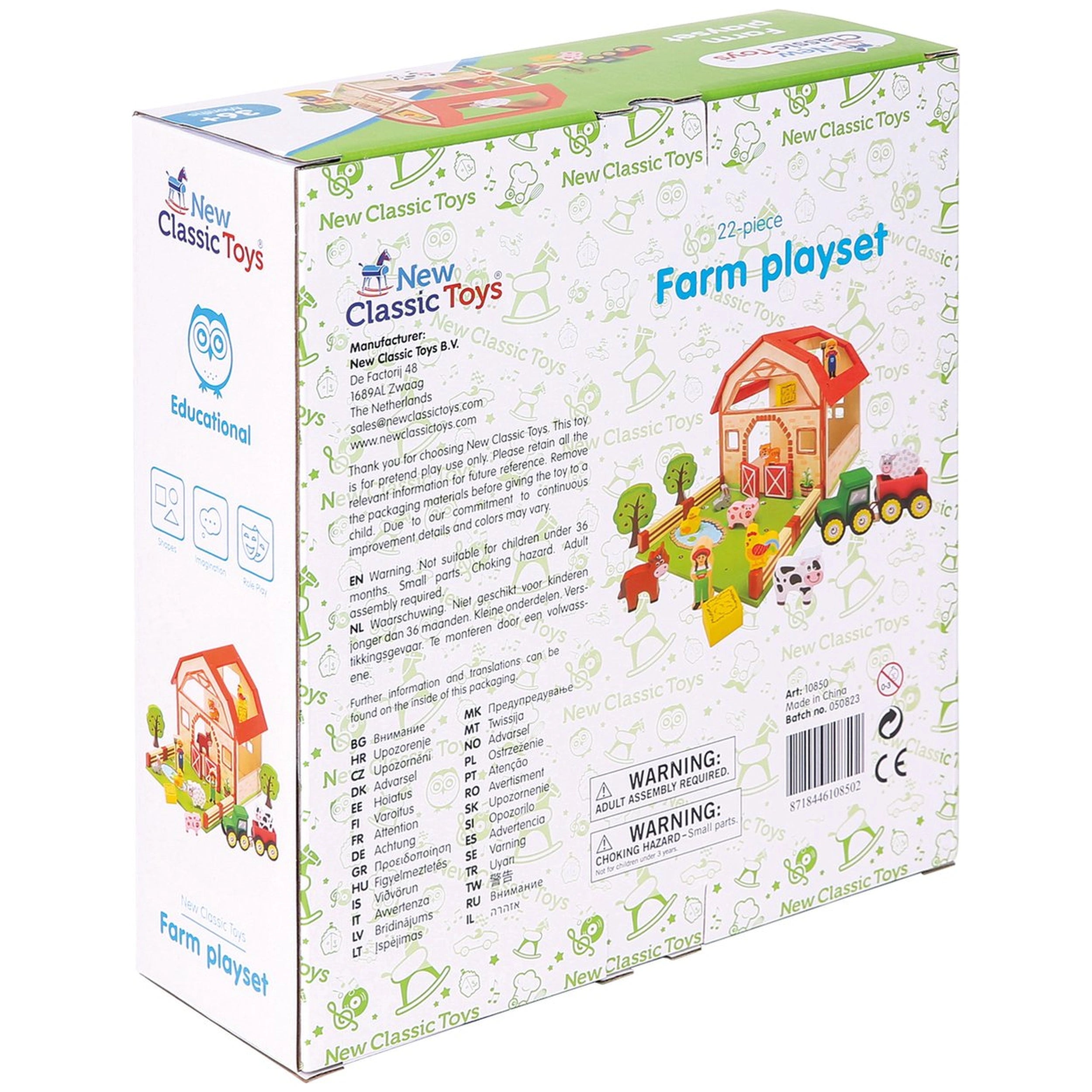 New Classic Toys - Wooden Farm Toy Set With 20 Figures - Toy Playsets