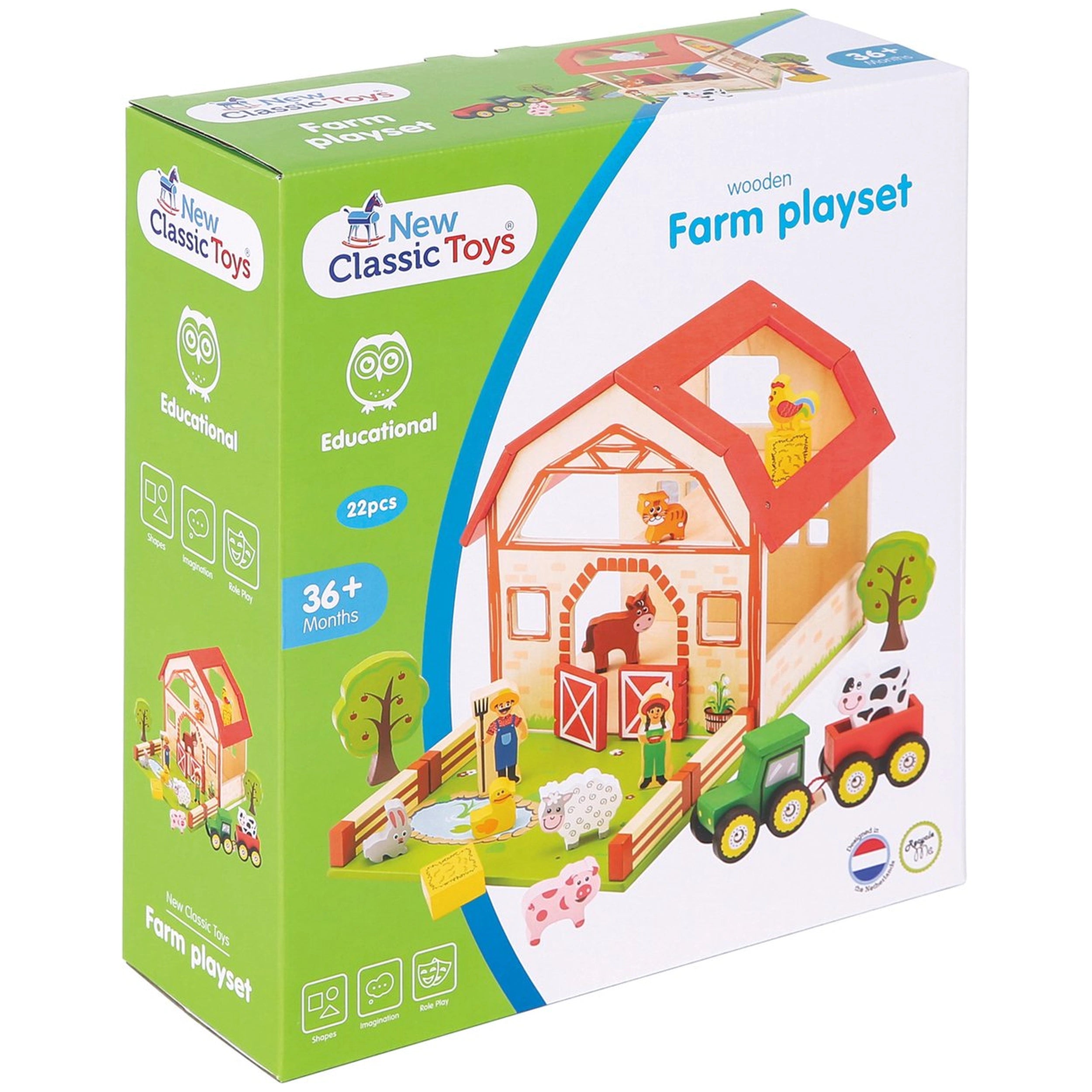 New Classic Toys - Wooden Farm Toy Set With 20 Figures - Toy Playsets