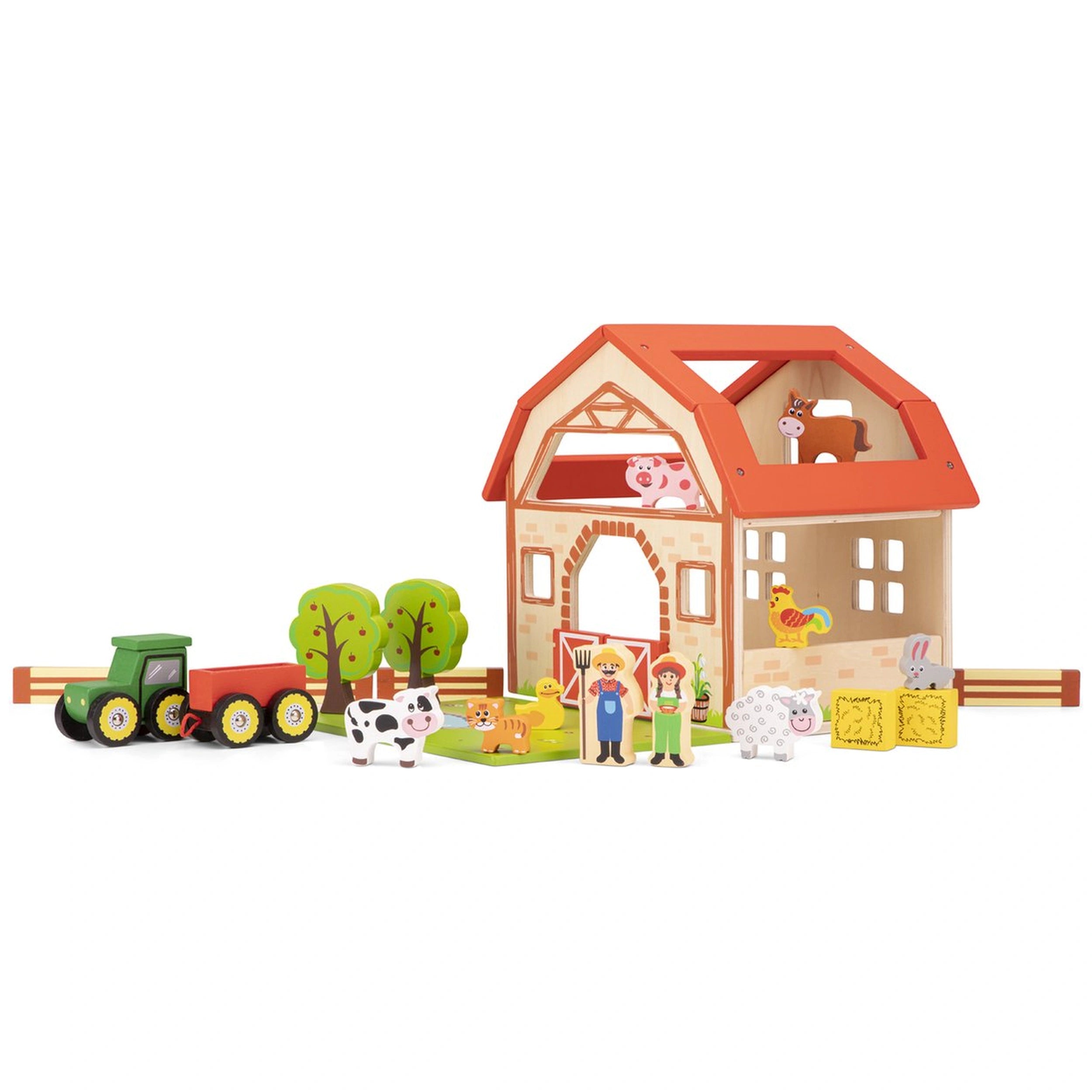 New Classic Toys - Wooden Farm Toy Set With 20 Figures - Toy Playsets