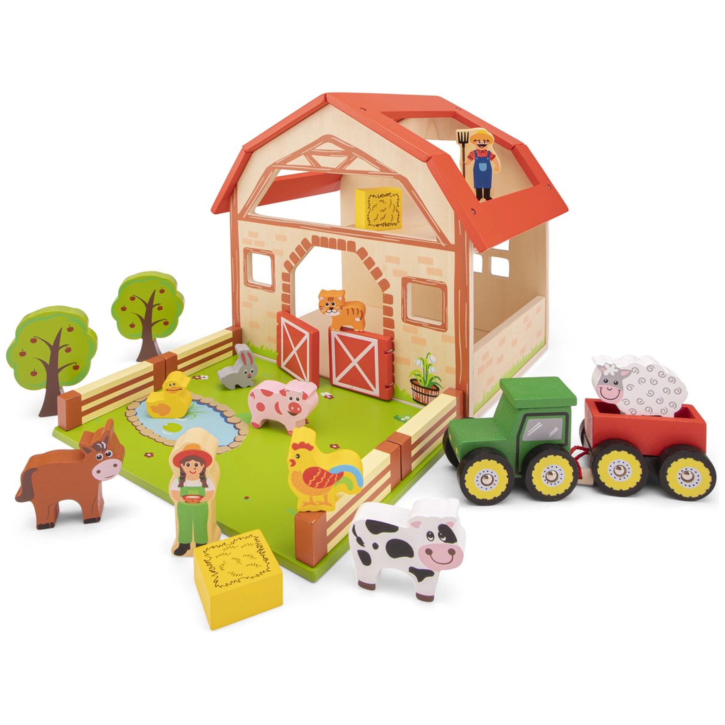 New Classic Toys - Wooden Farm Toy Set With 20 Figures - Toy Playsets