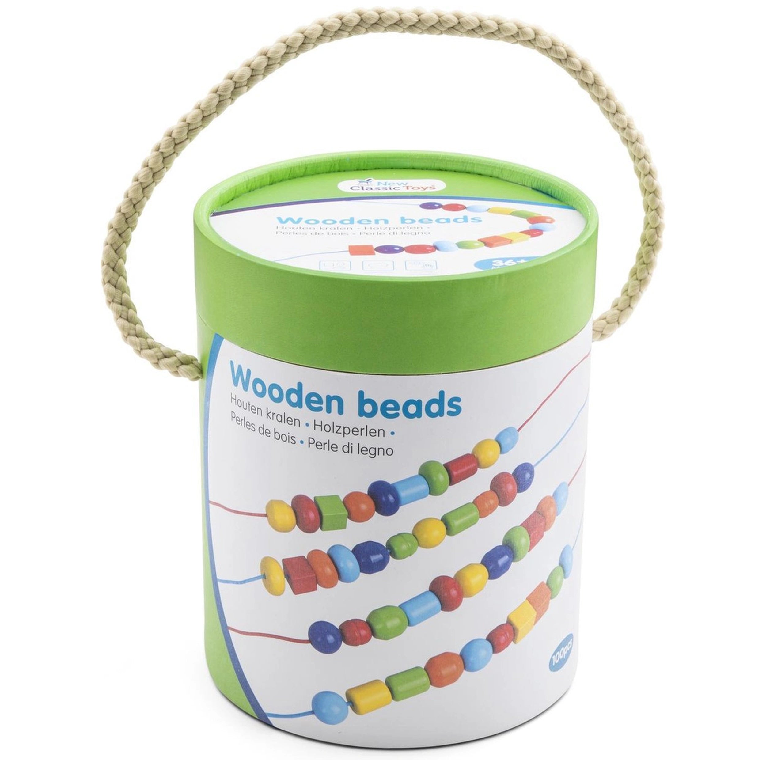 New Classic Toys - Wooden Stringing Beads In Box - 96 Beads - Arts & Crafts