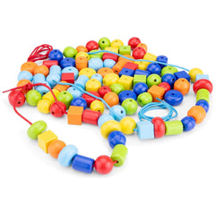 New Classic Toys - Wooden Stringing Beads In Box - 96 Beads - Arts & Crafts