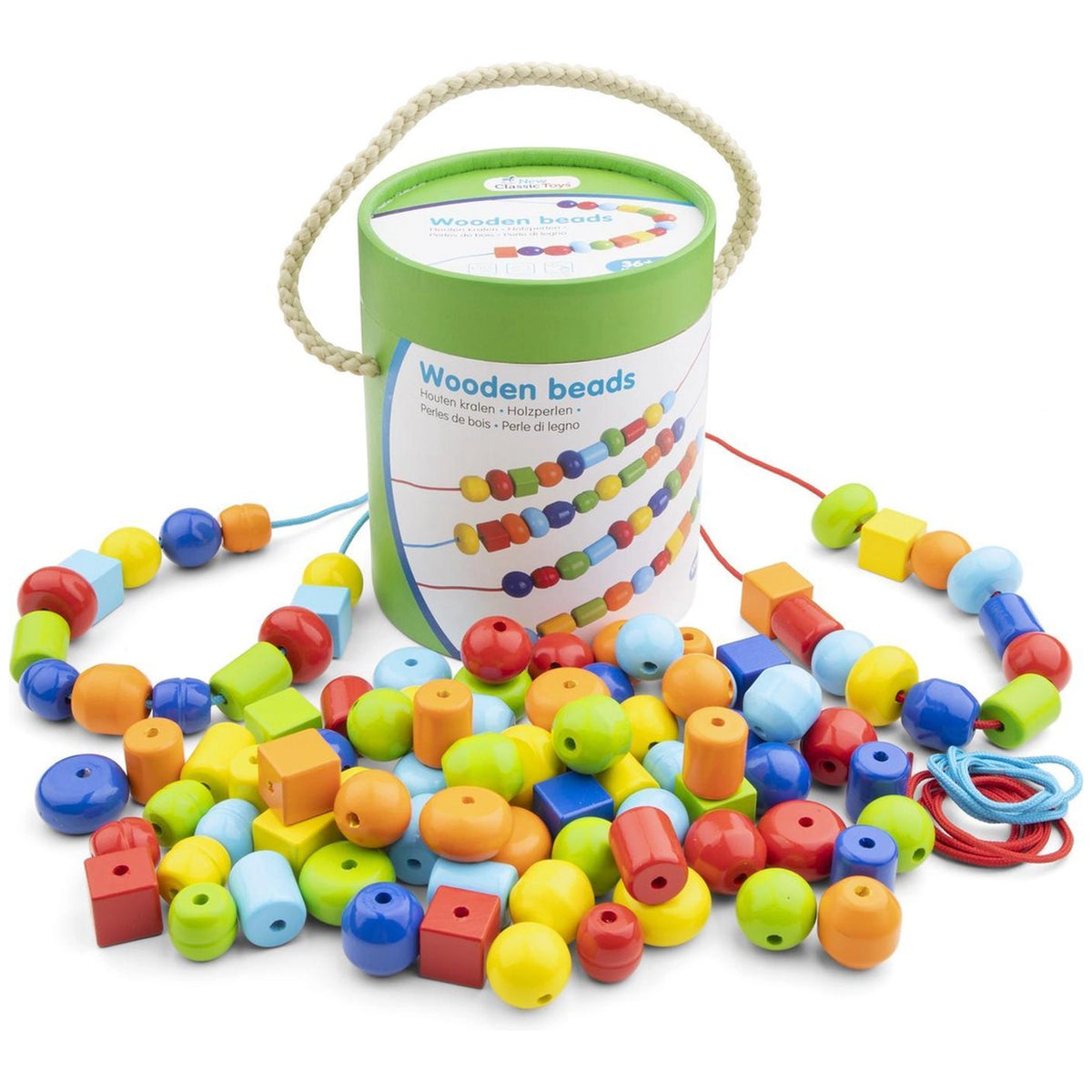 New Classic Toys - Wooden Stringing Beads In Box - 96 Beads - Arts & Crafts