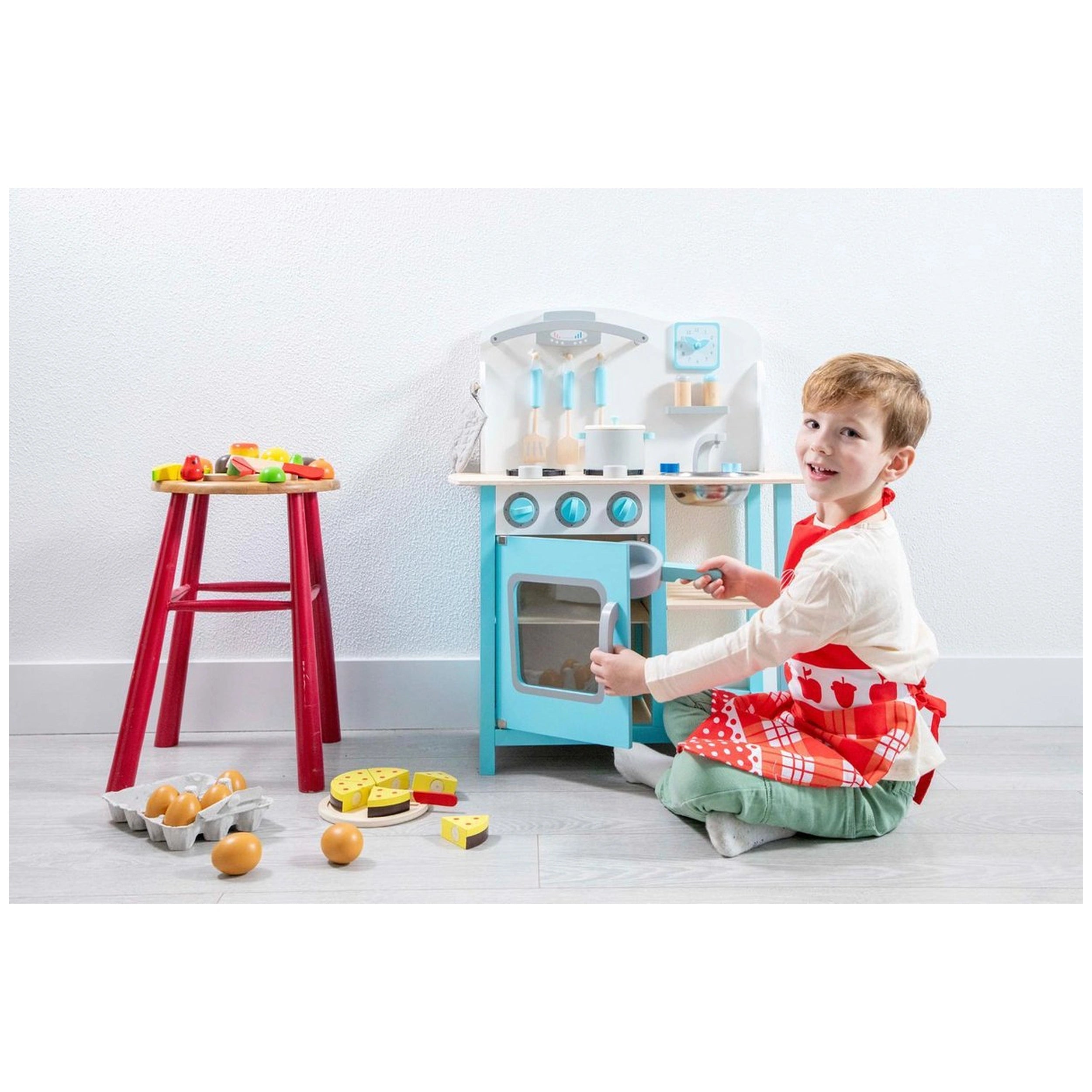 New Classic Toys - Cocina de Madera Azul Bon Appetit - Profesiones de Imaginación y Juego de Roles