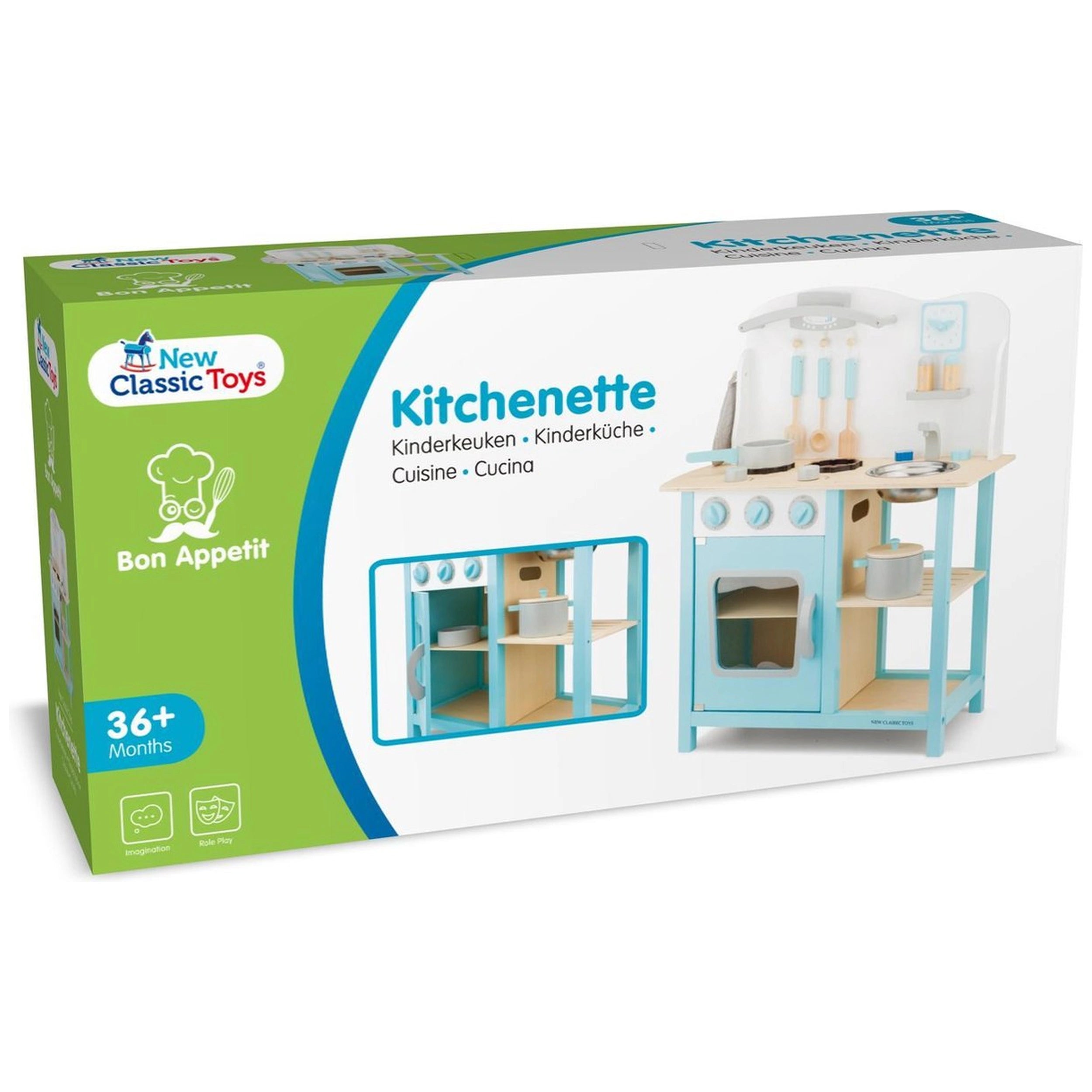 New Classic Toys - Cocina de Madera Azul Bon Appetit - Profesiones de Imaginación y Juego de Roles
