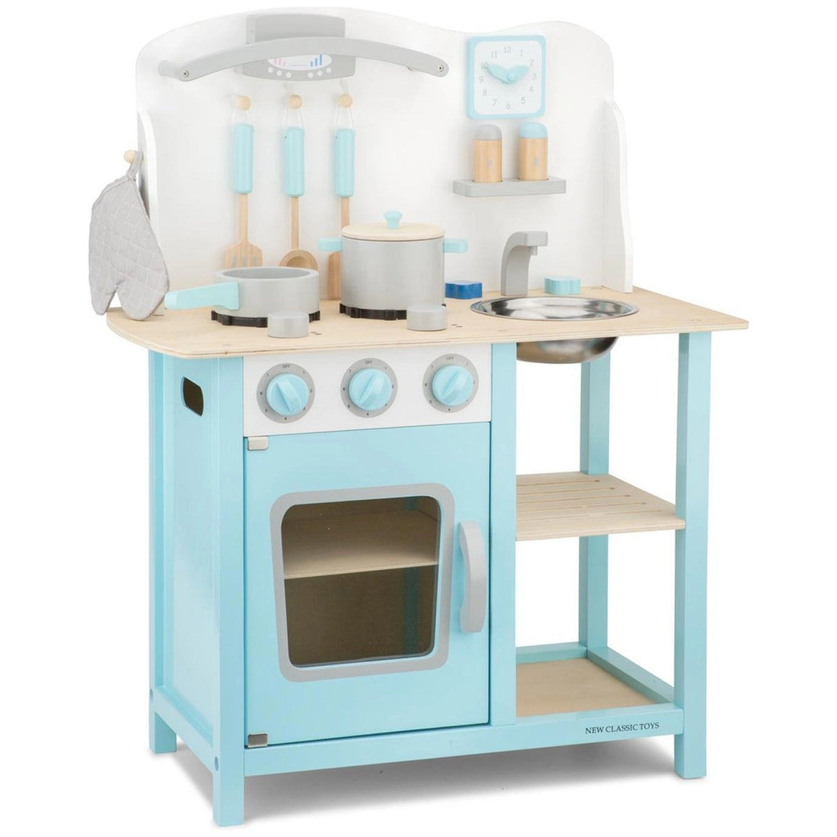 New Classic Toys - Cocina de Madera Azul Bon Appetit - Profesiones de Imaginación y Juego de Roles