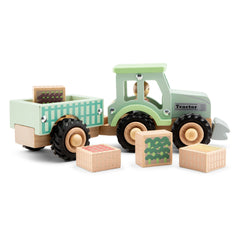 New Classic Toys - Wooden Tractor With Trailer And Vegetables - Play Vehicles