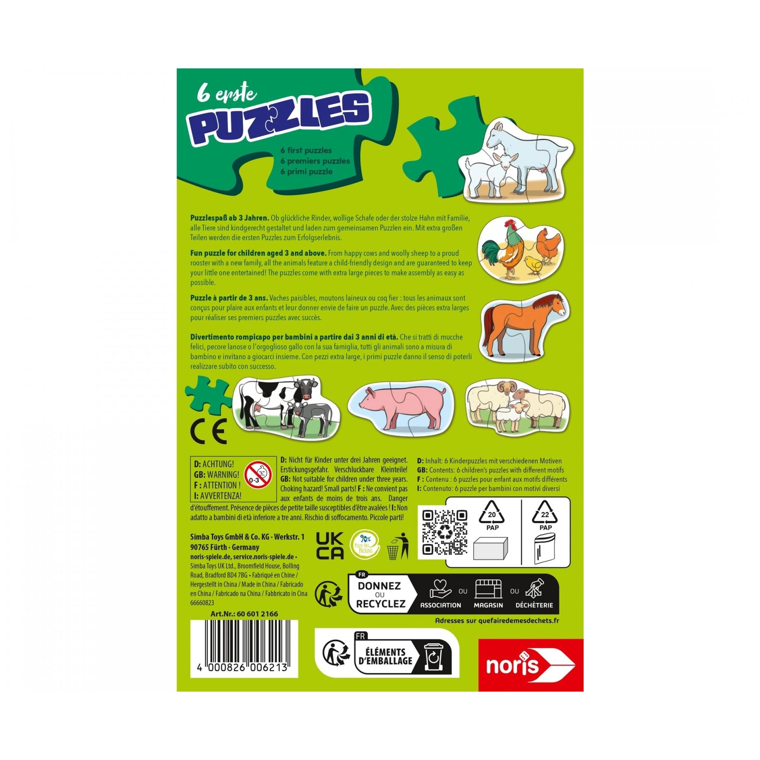 Noris - 6 primeros Puzzles - Animales de la Granja - Puzzles - Edición Internacional - Puzzles