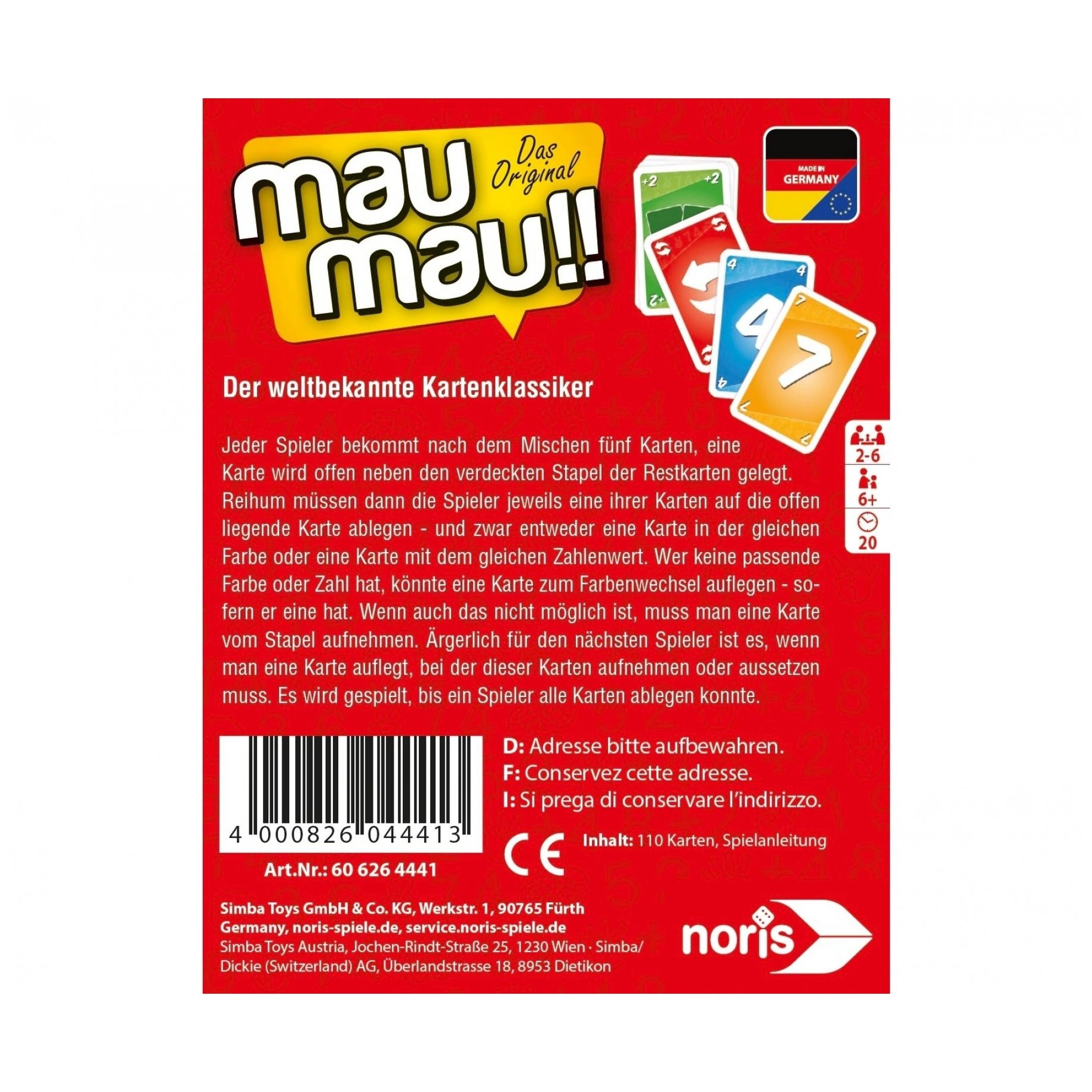 Noris - Mau Mau - Juegos de mesa - Edición alemana - Juegos de mesa