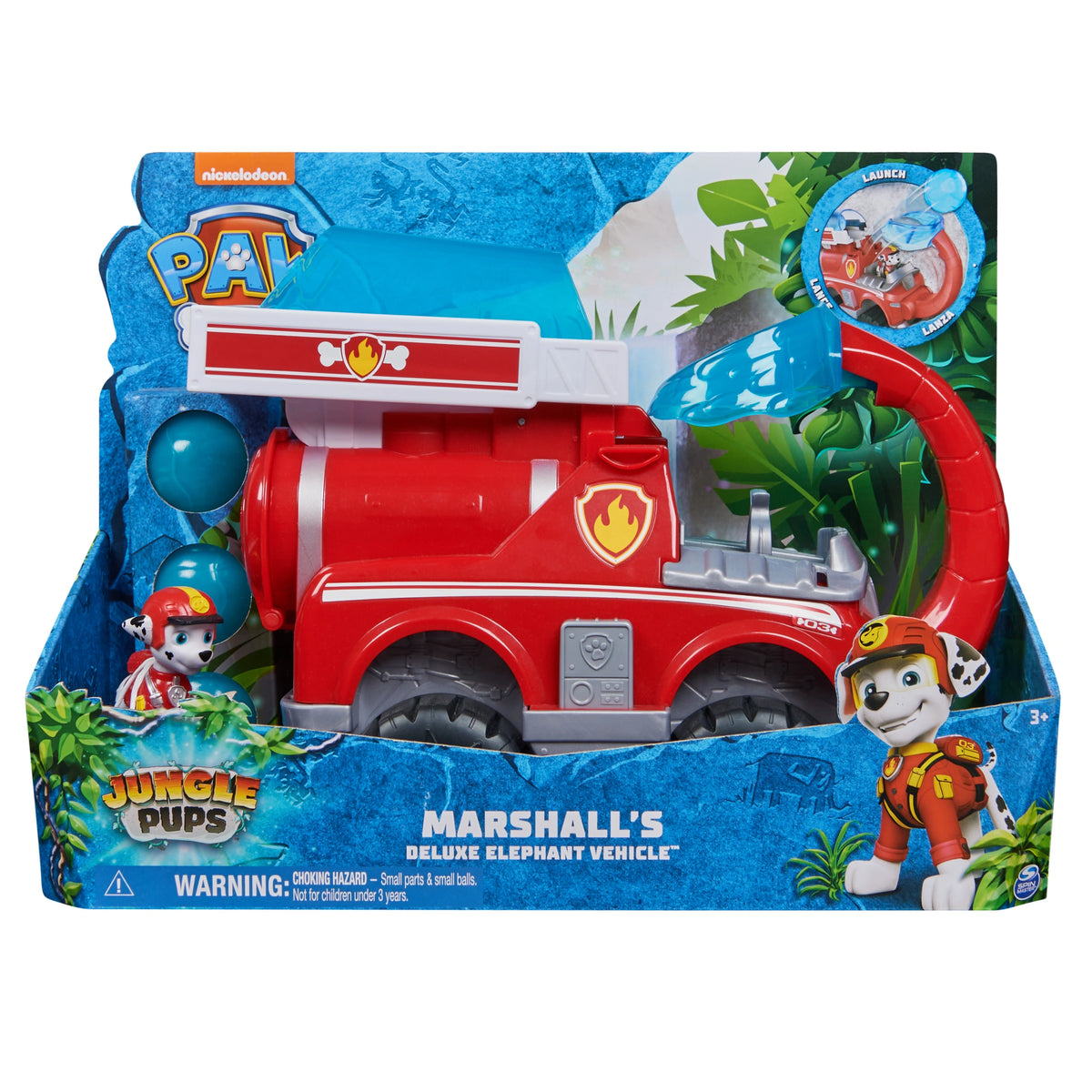 Paw Patrol Jungle Pups Marshall Elephant Firetruck with Projectile Launcher Toy Truck with Action Figure
