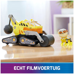 Paw Patrol La Película Poderosa Camión de Construcción con Figura de Acción Rubble Mighty Pups con Luces y Sonidos
