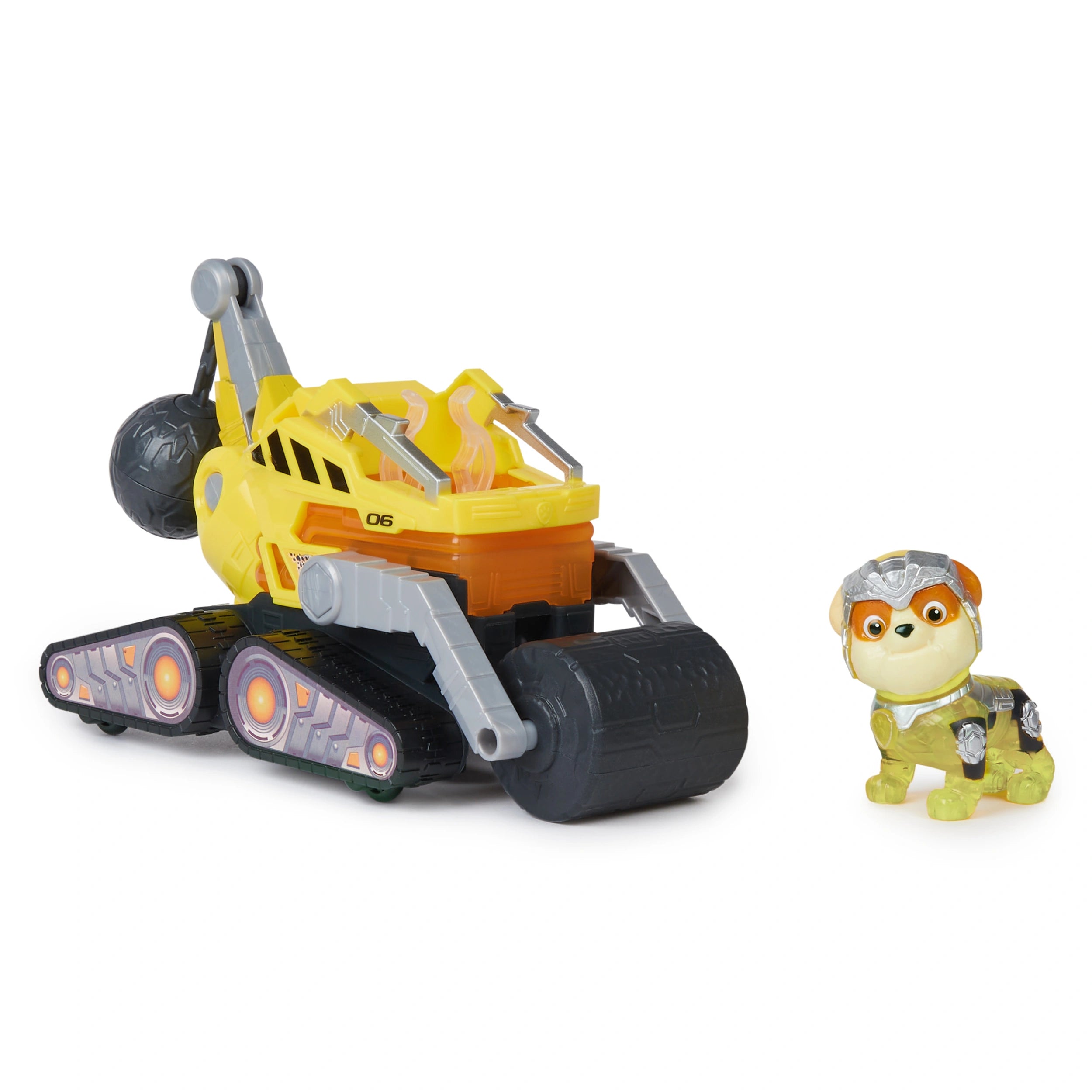 Paw Patrol La Película Poderosa Camión de Construcción con Figura de Acción Rubble Mighty Pups con Luces y Sonidos