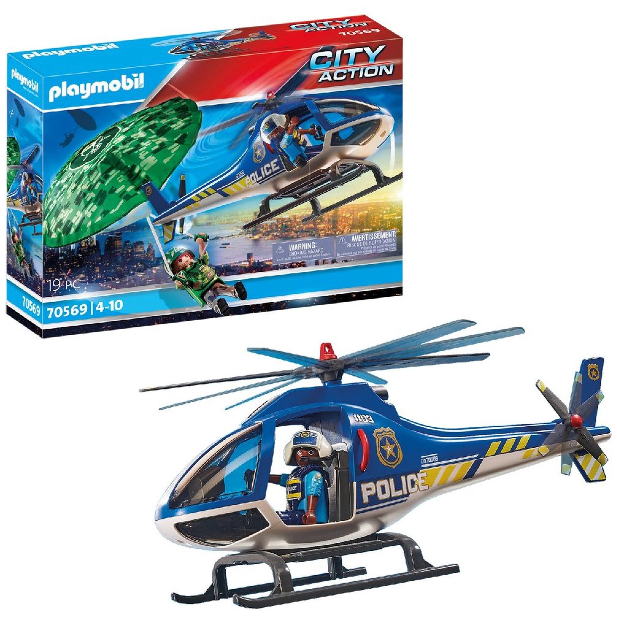 Playmobil City Action Police Helicopter - Parachute Chase - 70569