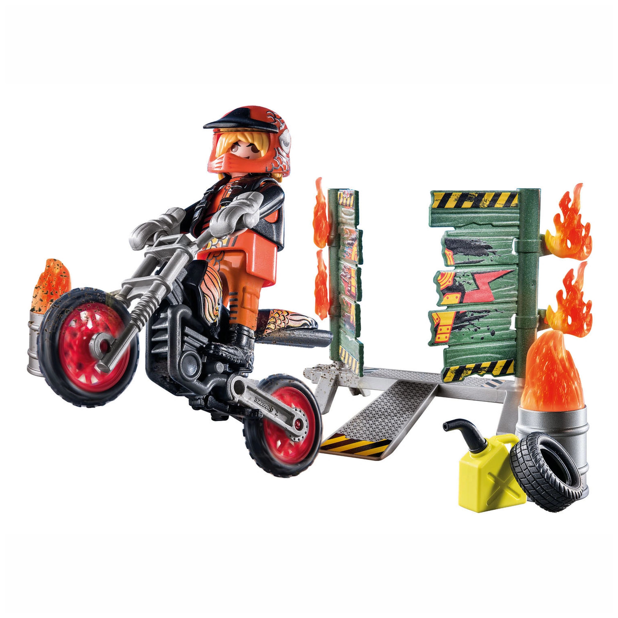 Playmobil Starter Pack Stunt Show Motorcycle With Fire Wall - 71256