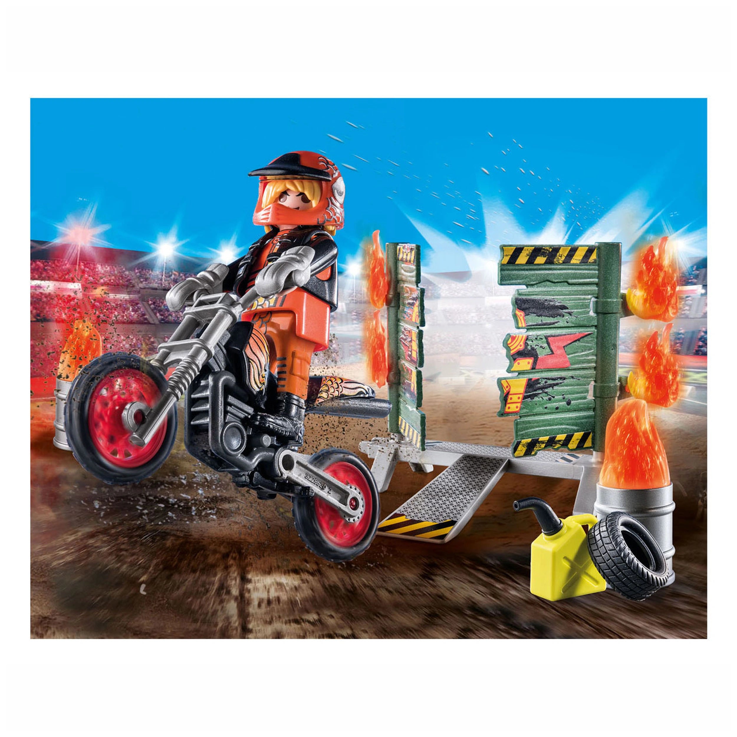 Playmobil Starter Pack Stunt Show Motorcycle With Fire Wall - 71256