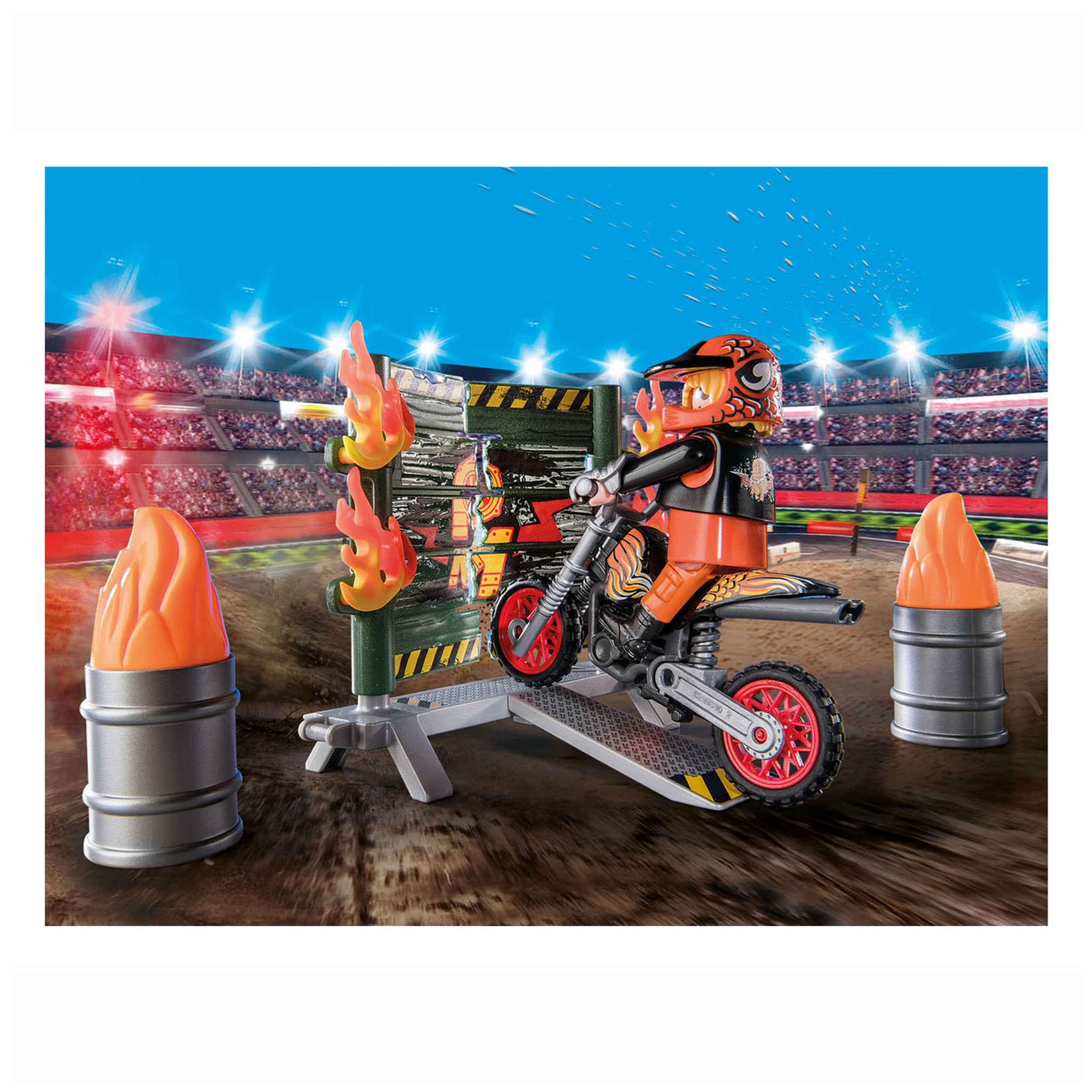 Playmobil Starter Pack Stunt Show Motorcycle With Fire Wall - 71256
