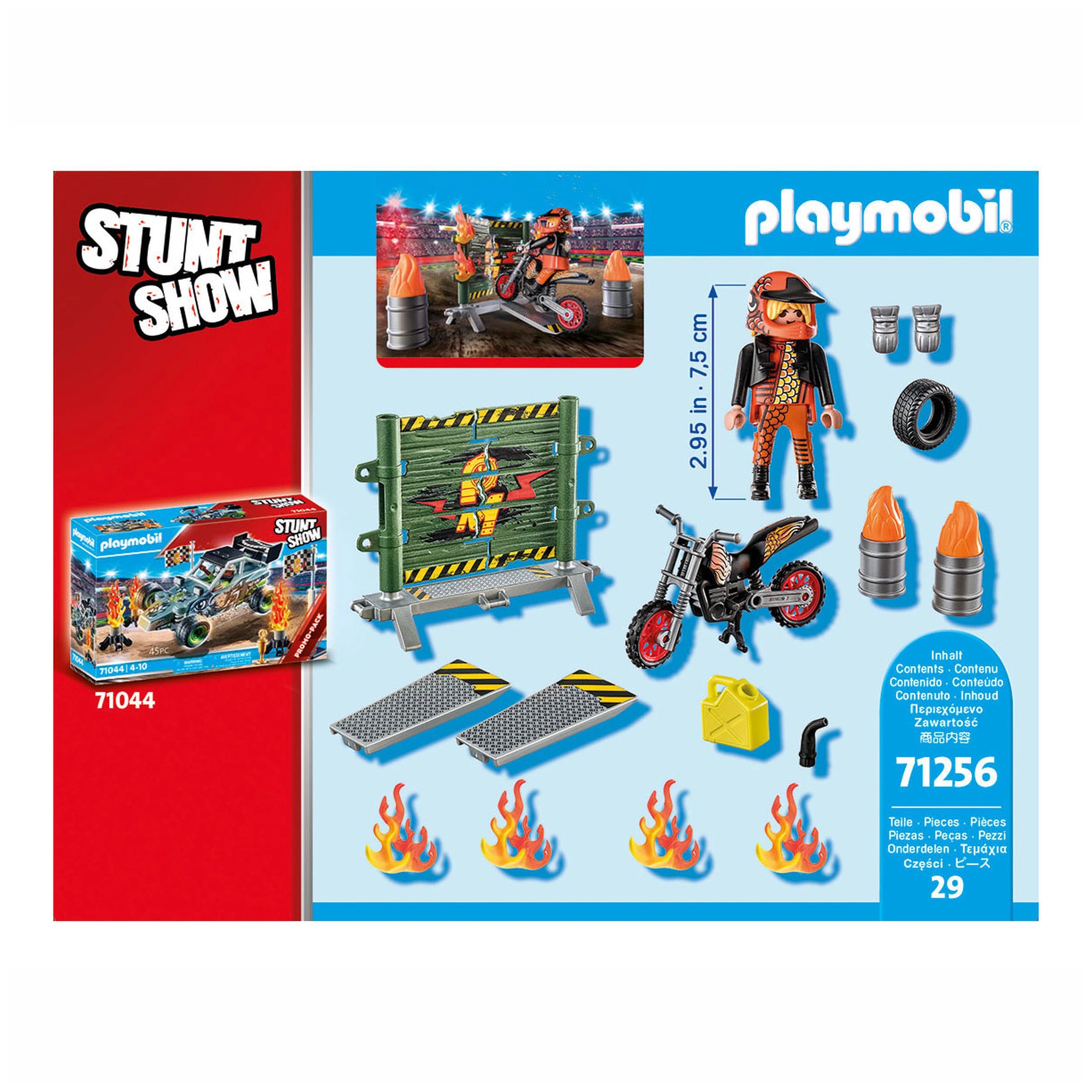 Playmobil Starter Pack Stunt Show Motorcycle With Fire Wall - 71256